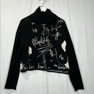 Banana Blue Womens Sweater Black/White L Turtleneck Graphic Design Abstract Boxy